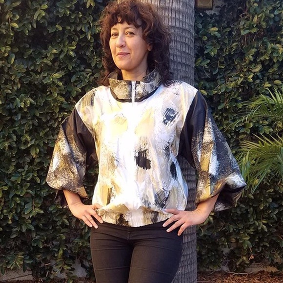 Vintage 1980’s hand-painted black and white nylon jacket - Picture 4 of 4